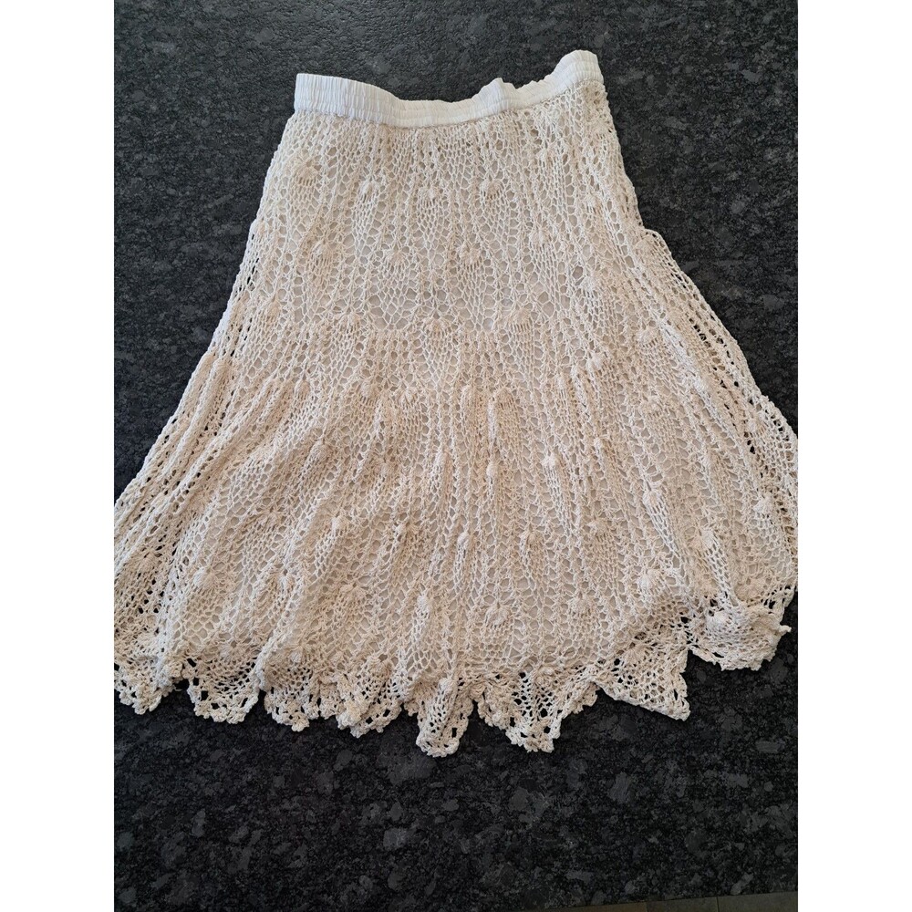 Westport 1962 Cream Ecru Crochet Skirt Elastic Waist Lined Boho Hippie Large